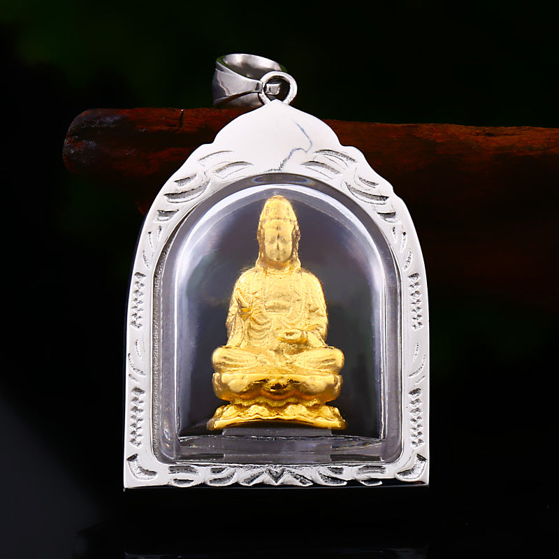 Men's Titanium Steel Sakyamuni Buddha and Guanyin Pendant, Creative Minimalist Jewelry Wholesale