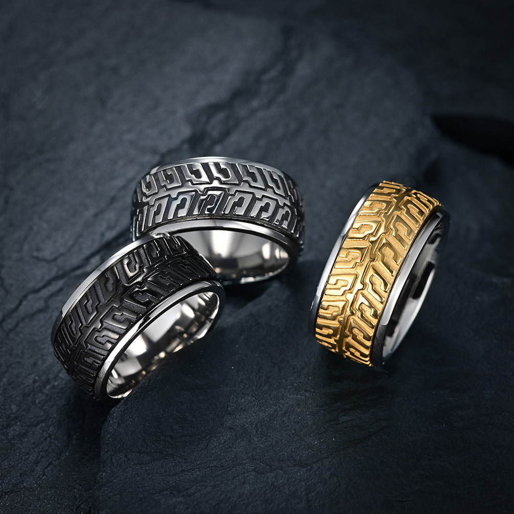 Planderful Rotatable Tire Pattern Ring For Men Hip Hop Street Style Steel Jewelry Gift