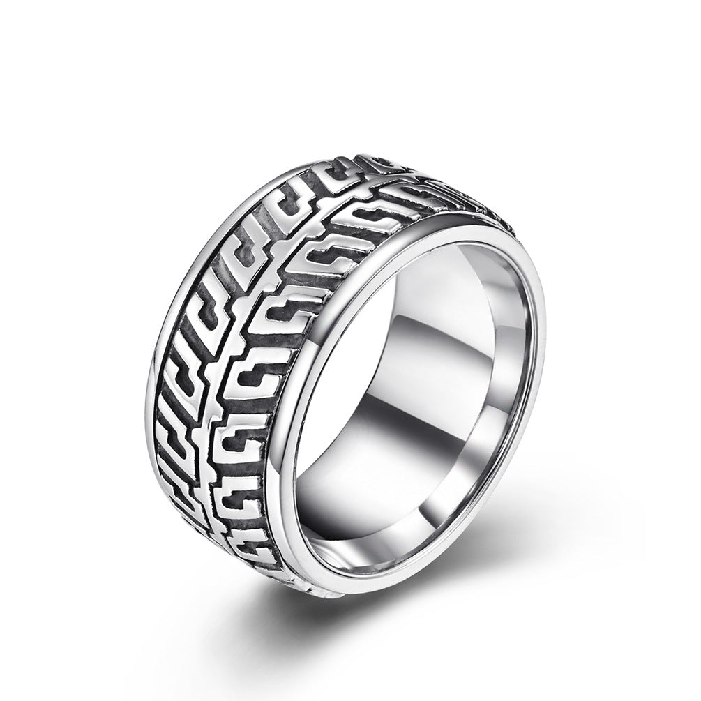 Planderful Rotatable Tire Pattern Ring For Men Hip Hop Street Style Steel Jewelry Gift