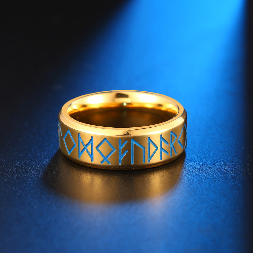8MM Inner Arc Mirror Light Rot Engraved Viking Ring Jewelry