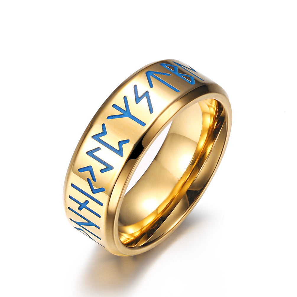 Planderful Nordic Viking Ring Luminous Engraved Text Unisex Jewelry Gift For Men Women
