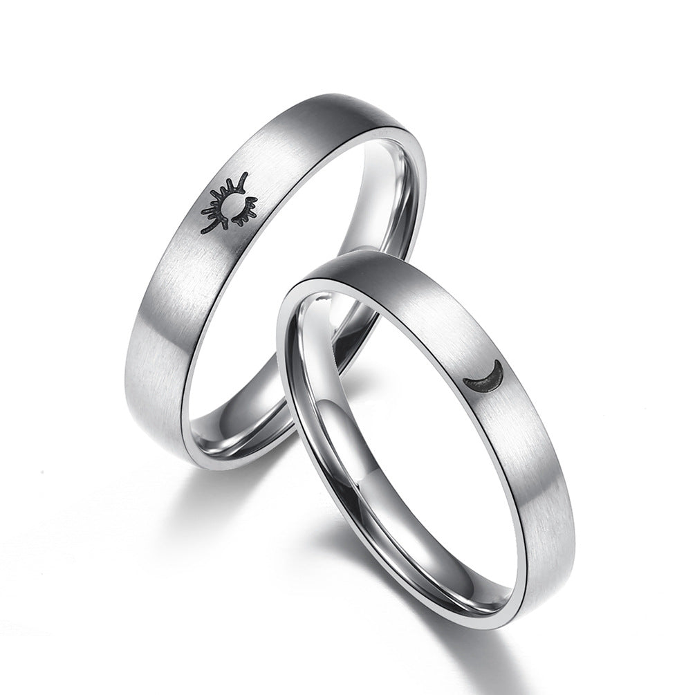 Brushed Style Sun Moon Luminous Luminous Couple Ring – Student