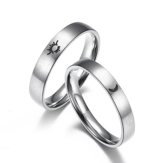 Brushed Style Sun Moon Luminous Luminous Couple Ring – Student