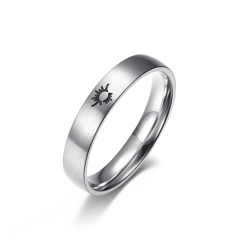 Brushed Style Sun Moon Luminous Luminous Couple Ring – Student