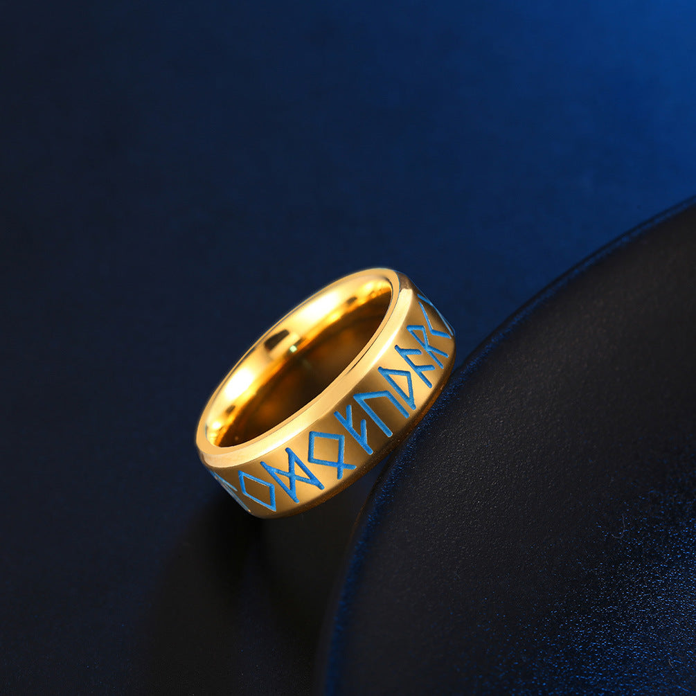 Planderful Nordic Viking Ring Luminous Engraved Text Unisex Jewelry Gift For Men Women