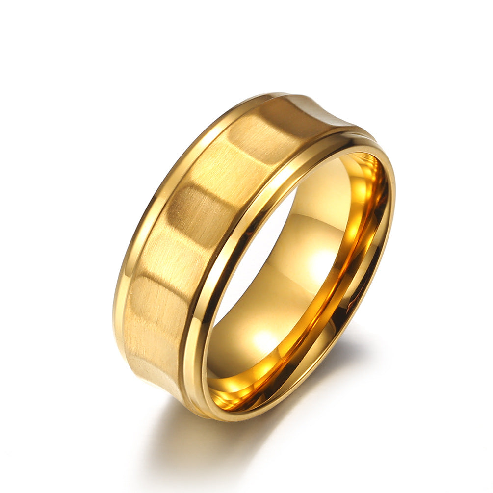 Inner Arc Outer Concave Brushed Wire Plated 18k Gold Men's Ring Matte Black