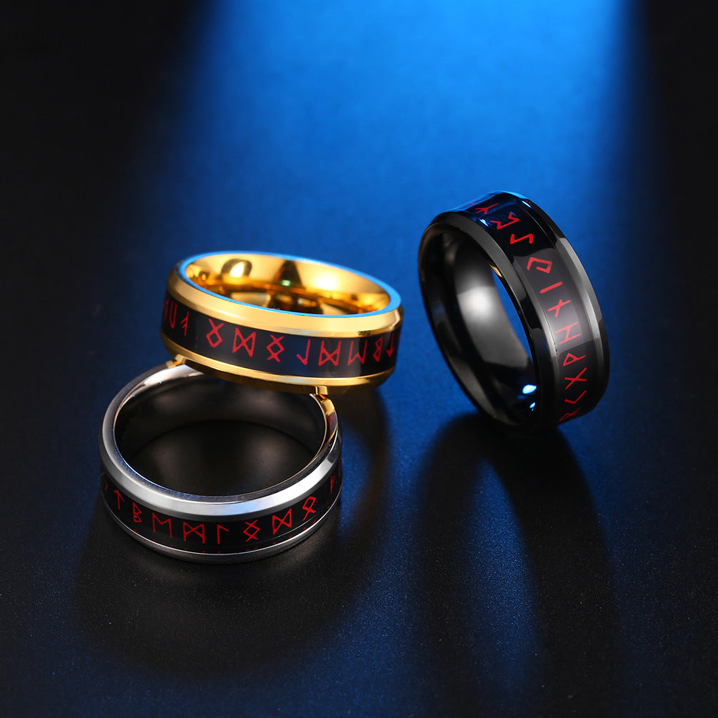 Nordic Style Viking Text Totem Intelligent Temperature Sensing Temperature Ring – Test Body