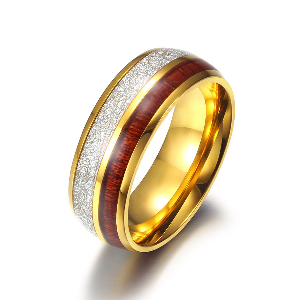 Steel Ring – Luxury Men's Band With Inlaid Carbon Fiber Wood Leather Titanium Planderful Everyday Genie