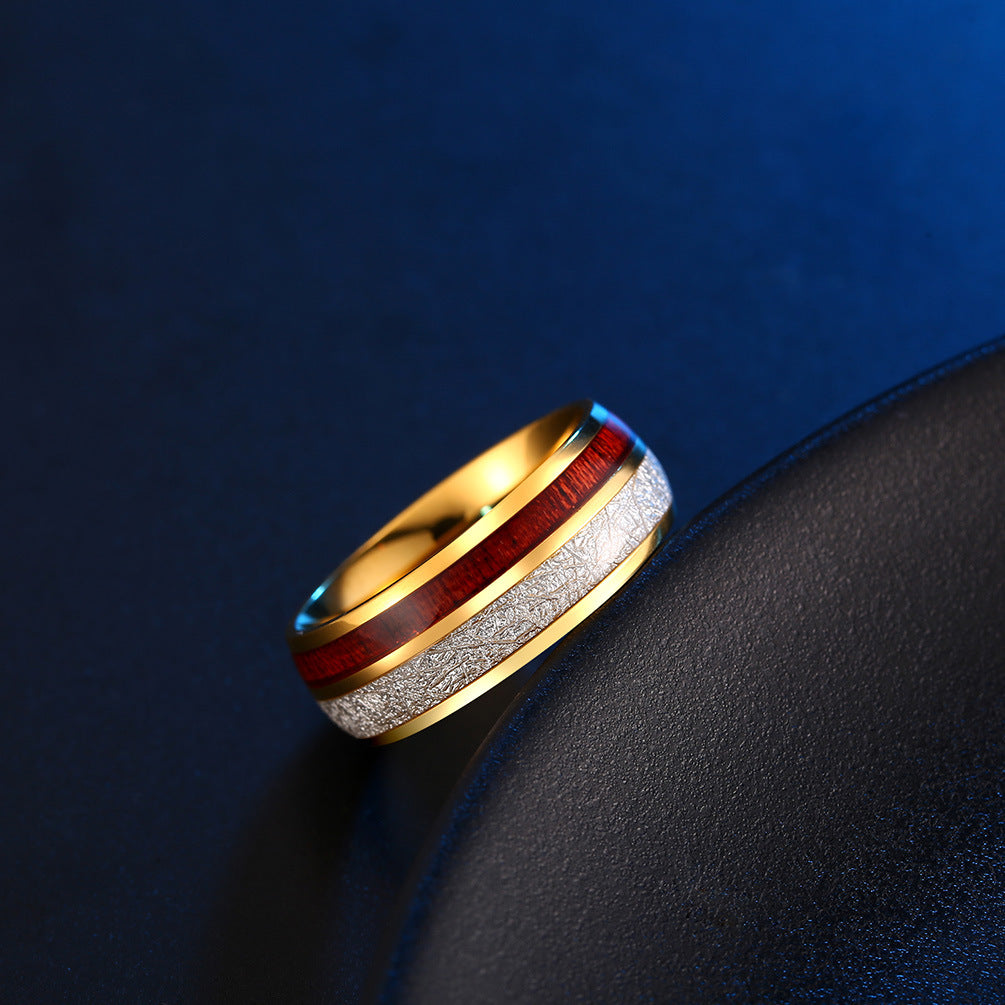 Steel Ring – Luxury Men's Band With Inlaid Carbon Fiber Wood Leather Titanium Planderful Everyday Genie