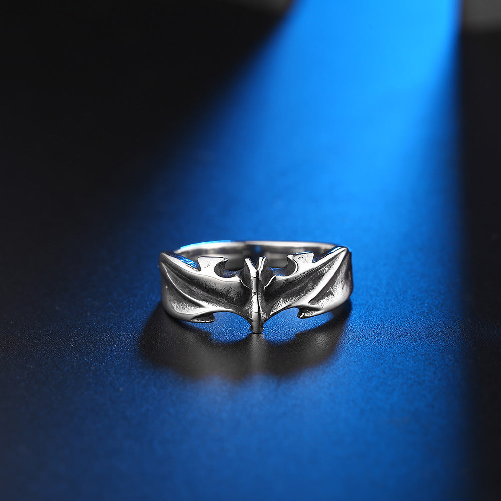Planderful Gothic Bat Ring For Punk And Gothic Fans Steel Statement Jewelry Retro Style Unisex