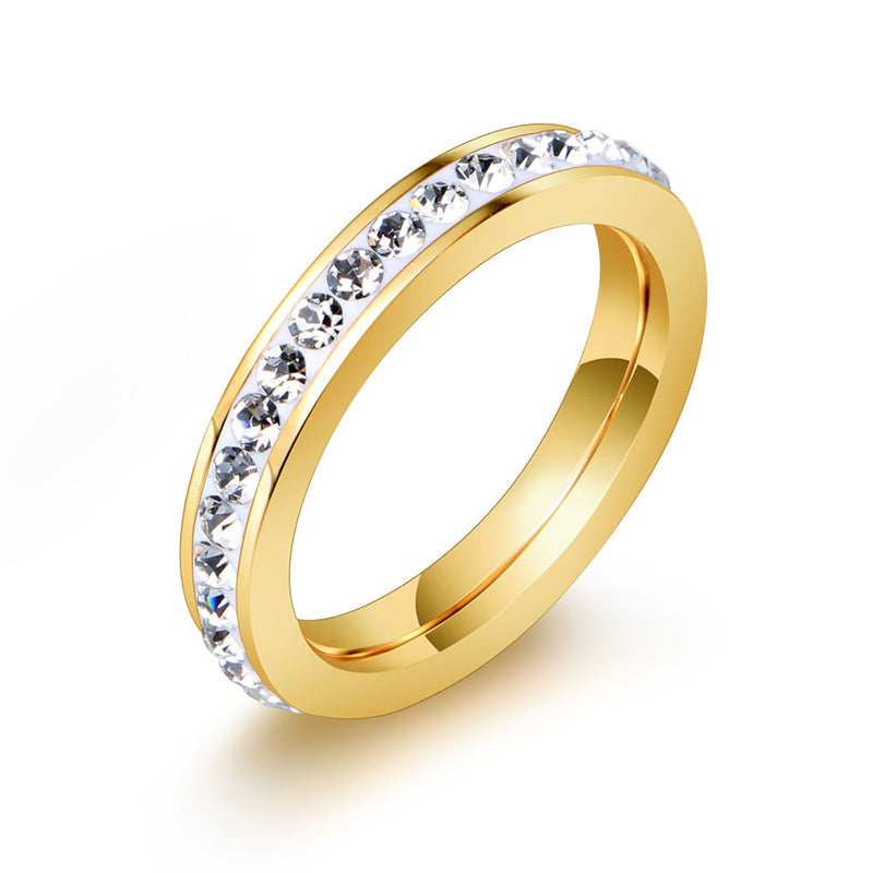 Elegant Titanium Steel Ring with Zircon Accents, Five-Color Electroplated Rose Gold Finish, Korean OL Style Jewelry