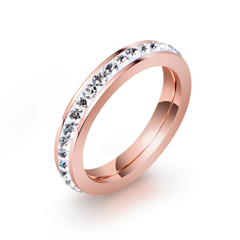 Elegant Titanium Steel Ring with Zircon Accents, Five-Color Electroplated Rose Gold Finish, Korean OL Style Jewelry