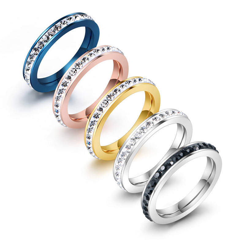 Elegant Titanium Steel Ring with Zircon Accents, Five-Color Electroplated Rose Gold Finish, Korean OL Style Jewelry
