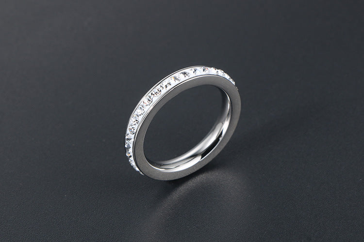 Elegant Titanium Steel Ring with Zircon Accents, Five-Color Electroplated Rose Gold Finish, Korean OL Style Jewelry