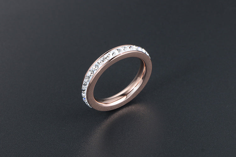 Elegant Titanium Steel Ring with Zircon Accents, Five-Color Electroplated Rose Gold Finish, Korean OL Style Jewelry