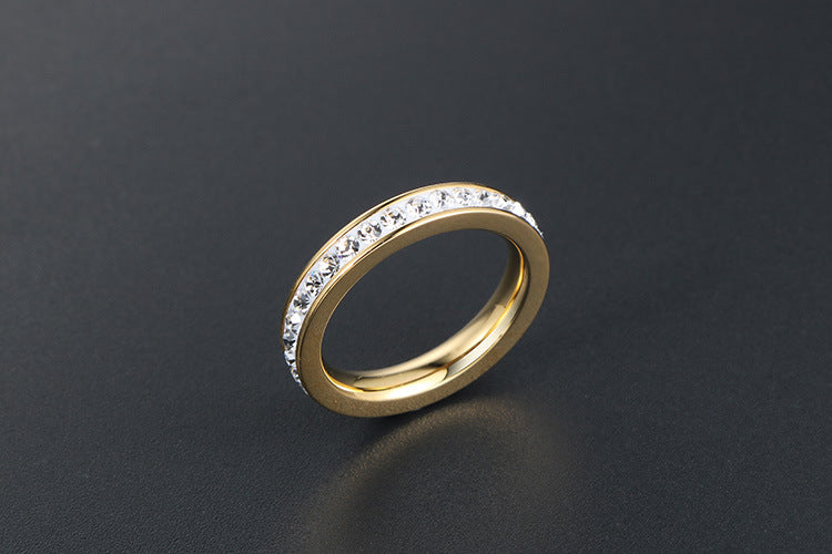 Elegant Titanium Steel Ring with Zircon Accents, Five-Color Electroplated Rose Gold Finish, Korean OL Style Jewelry