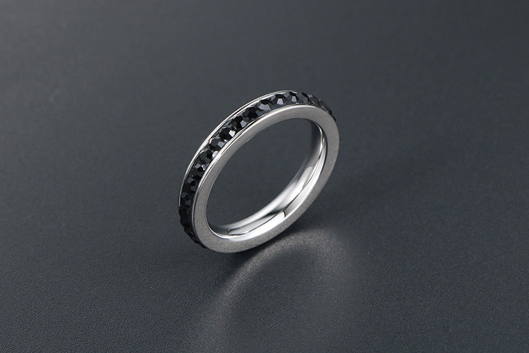 Elegant Titanium Steel Ring with Zircon Accents, Five-Color Electroplated Rose Gold Finish, Korean OL Style Jewelry
