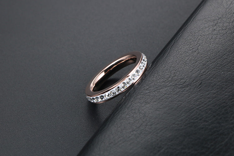Elegant Titanium Steel Ring with Zircon Accents, Five-Color Electroplated Rose Gold Finish, Korean OL Style Jewelry