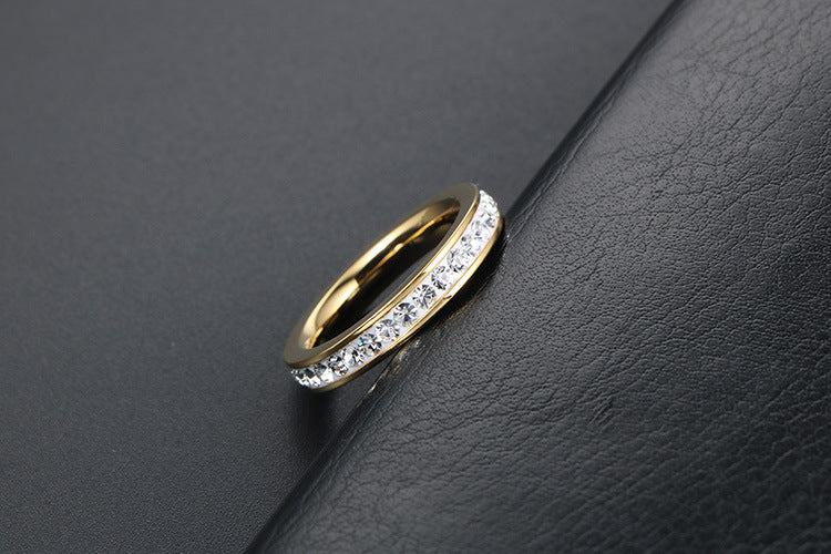 Elegant Titanium Steel Ring with Zircon Accents, Five-Color Electroplated Rose Gold Finish, Korean OL Style Jewelry