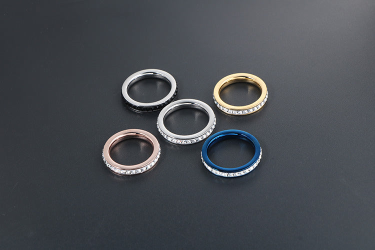 Elegant Titanium Steel Ring with Zircon Accents, Five-Color Electroplated Rose Gold Finish, Korean OL Style Jewelry