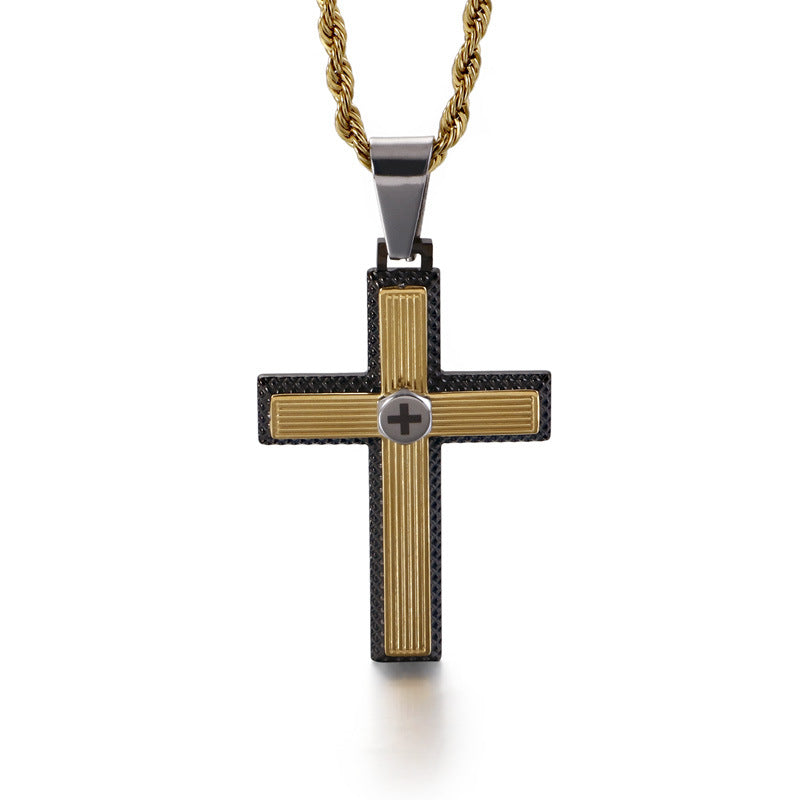 Stylish Two-Tone Cross Pendant Necklace for Men by Planderful