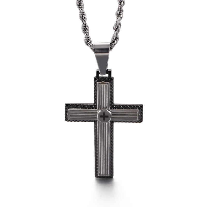 Stylish Two-Tone Cross Pendant Necklace for Men by Planderful
