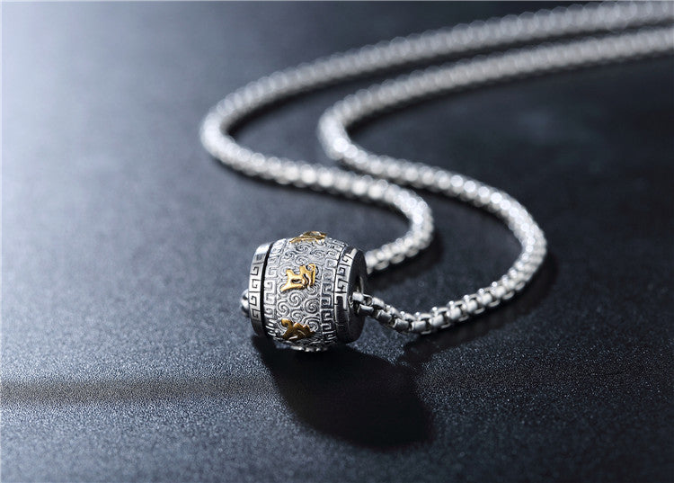 Planderful Six Character Mantra Rotating Bead Pendant Titanium Steel Unisex Jewelry Premium Protection Statement