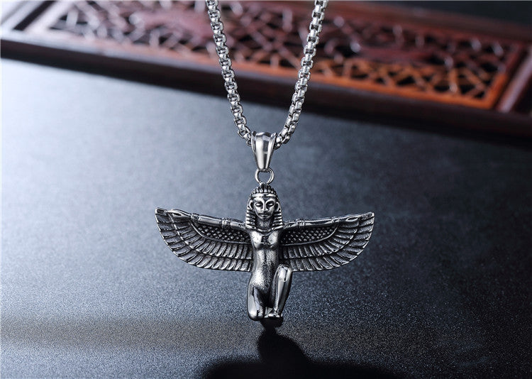 Planderful Egyptian Pharaoh Pendant Necklace Unisex Vintage Titanium Steel Protection Statement Jewelry