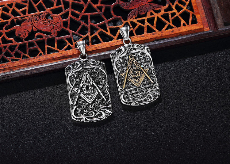 Planderful Masonic Pendant Personalized Retro Zircon Titanium Steel Tag Necklace Unisex Gift