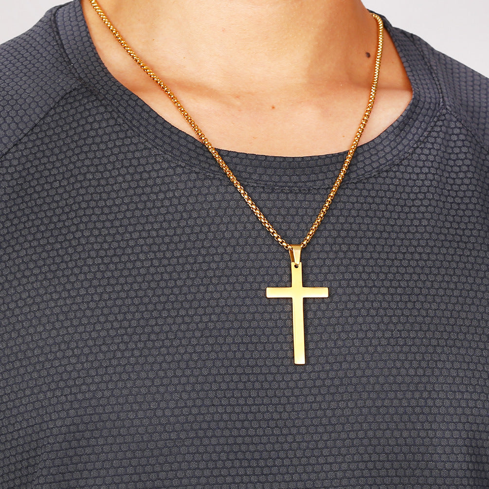 Amazon Simple Glossy Titanium Steel Plated 18K Gold Cross Pendant