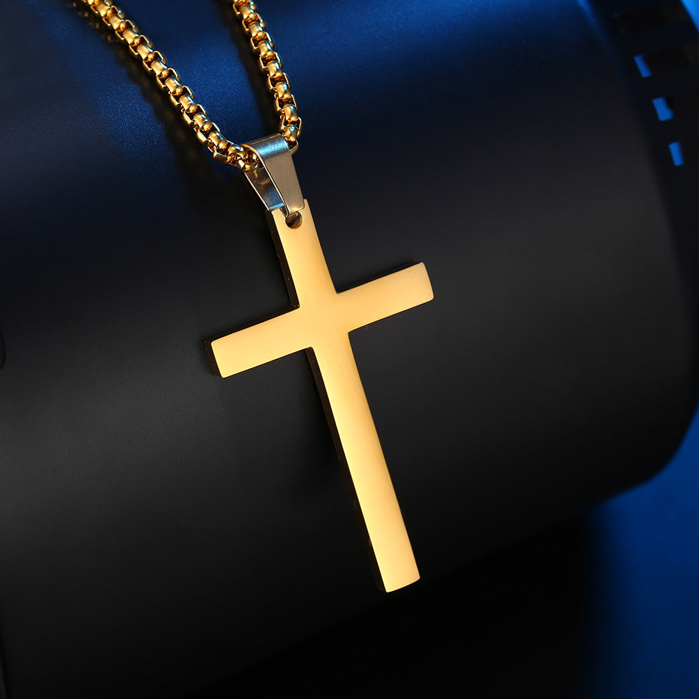 Amazon Simple Glossy Titanium Steel Plated 18K Gold Cross Pendant