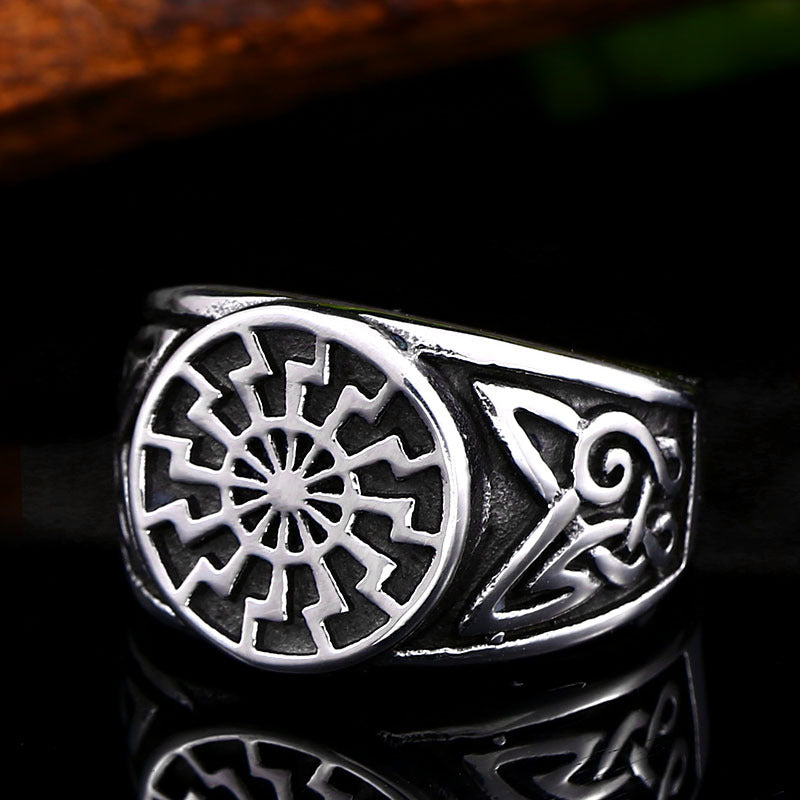 Titanium Steel Viking Engraved Ring for Men - Retro European and American Style