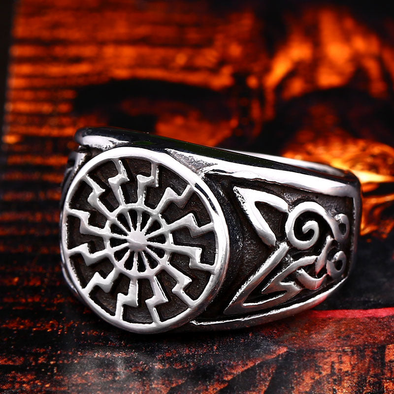 Titanium Steel Viking Engraved Ring for Men - Retro European and American Style