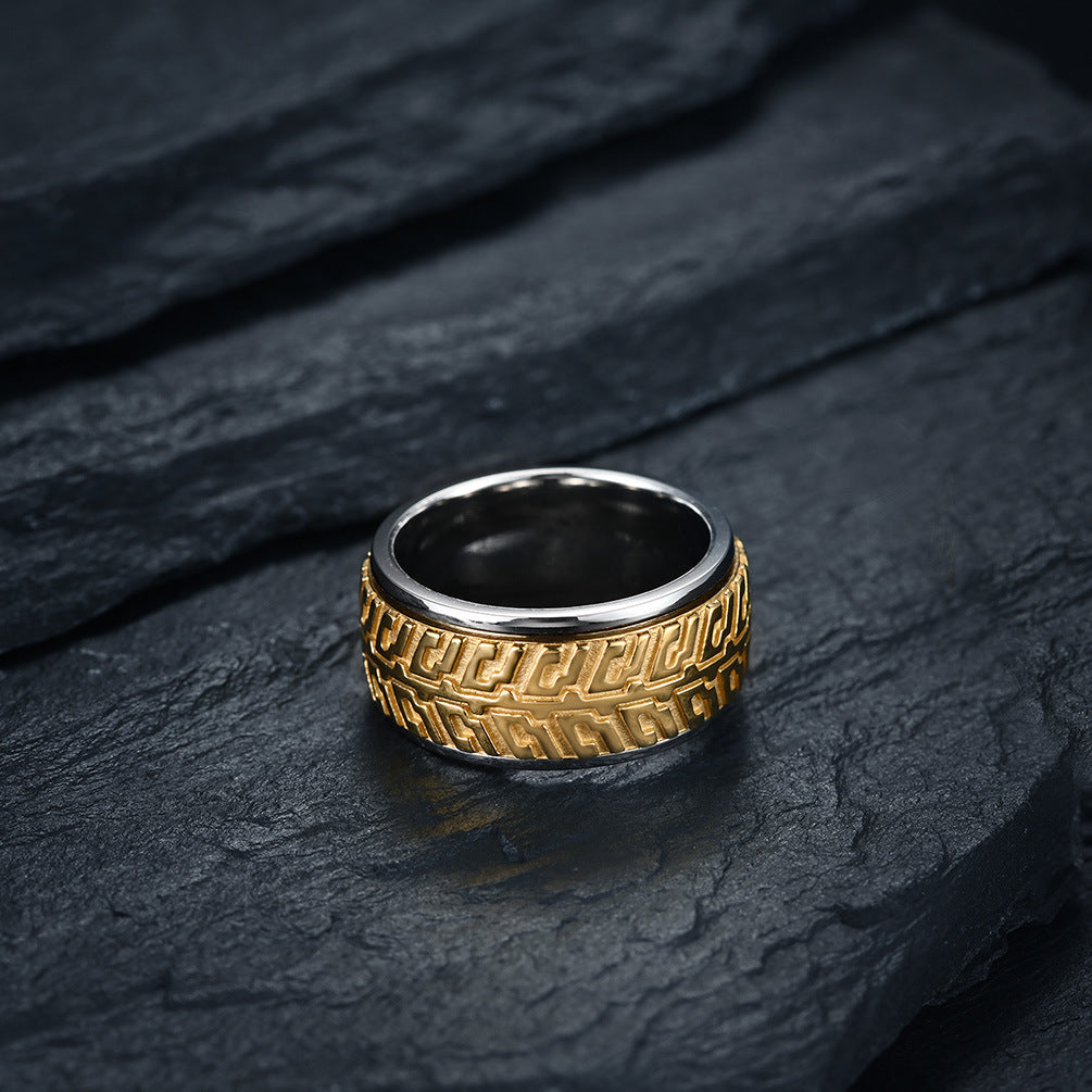 Planderful Rotatable Tire Pattern Ring For Men Hip Hop Street Style Steel Jewelry Gift