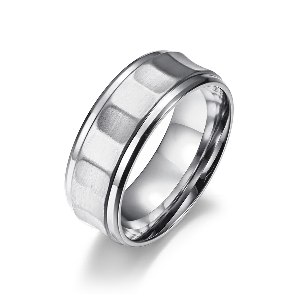 Inner Arc Outer Concave Brushed Wire Plated 18k Gold Men's Ring Matte Black