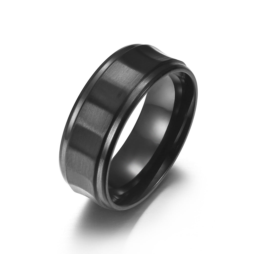 Inner Arc Outer Concave Brushed Wire Plated 18k Gold Men's Ring Matte Black