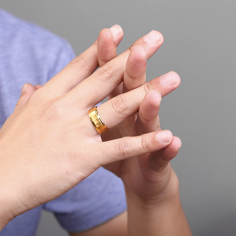 Inner Arc Outer Concave Brushed Wire Plated 18k Gold Men's Ring Matte Black