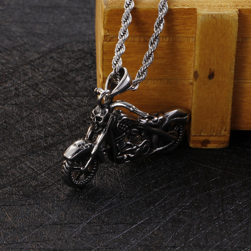 Rebel Rider Titanium Steel Skull Motorcycle Pendant