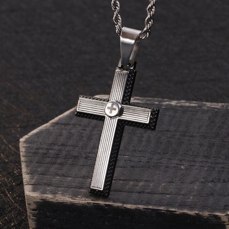 Stylish Two-Tone Cross Pendant Necklace for Men by Planderful