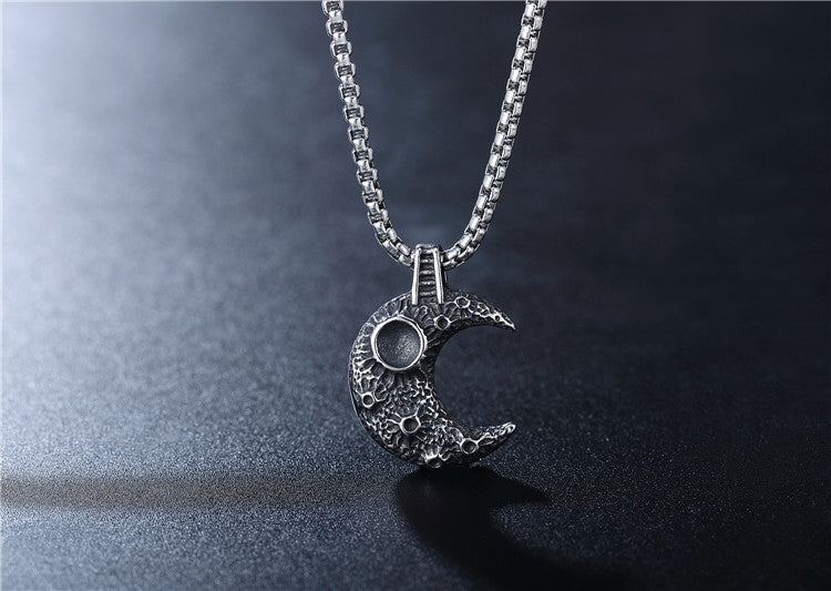 Planderful Moon Pendant Necklace Personalized Retro Moon Surface Titanium Stainless Steel Unisex Protection Statement