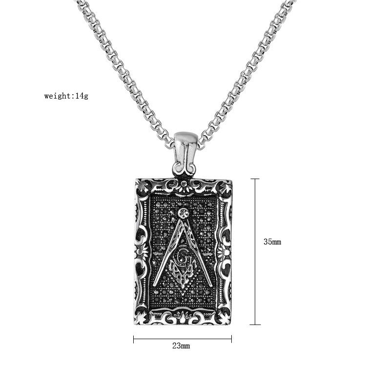 Planderful Masonic Pendant For Men Unisex Personalized Retro Zircon Tag Necklace In Titanium Steel