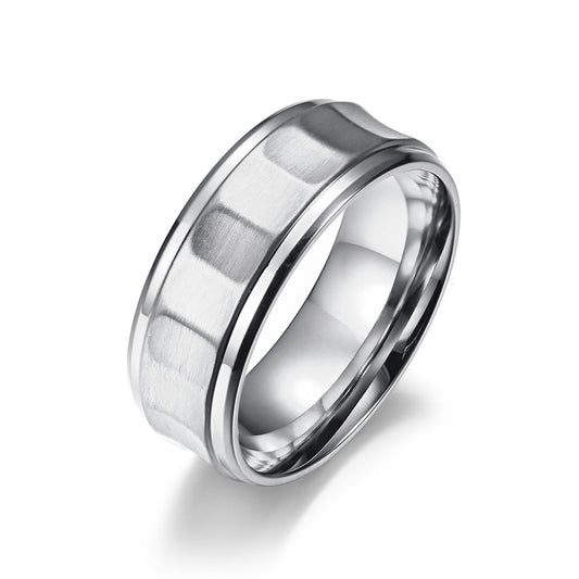 Inner Arc Outer Concave Brushed Wire Plated 18k Gold Men's Ring Matte Black