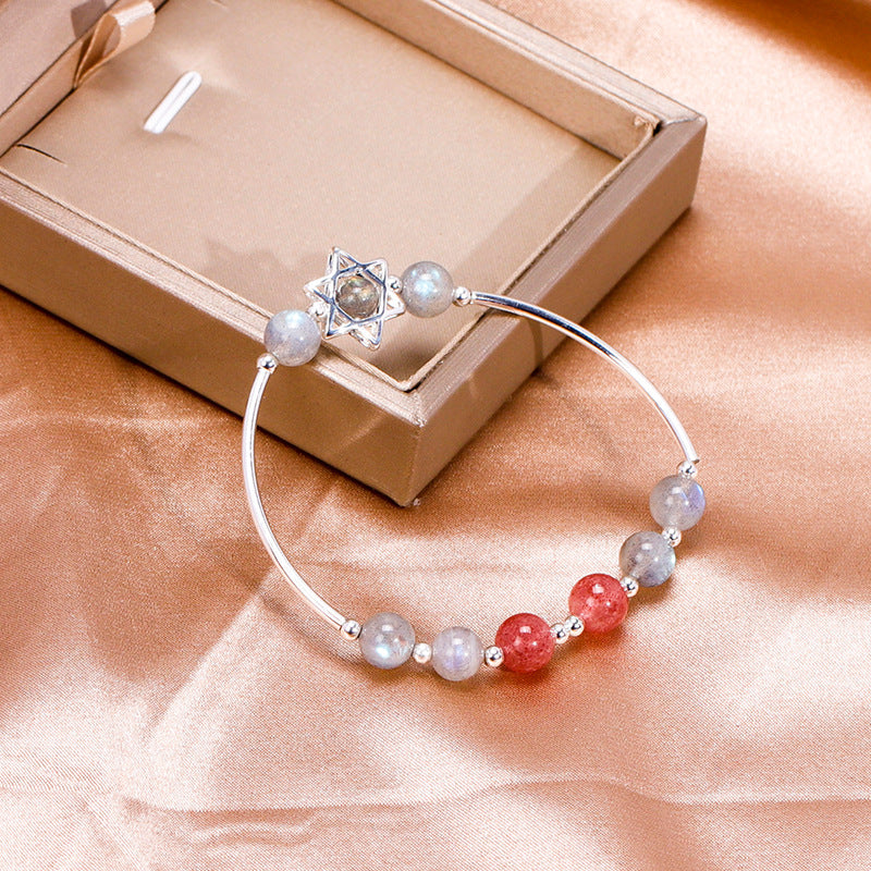 Strawberry Crystal Gray Moonlight Sterling Silver Bracelet Women's Simple Elastic Rope Star Bracelet