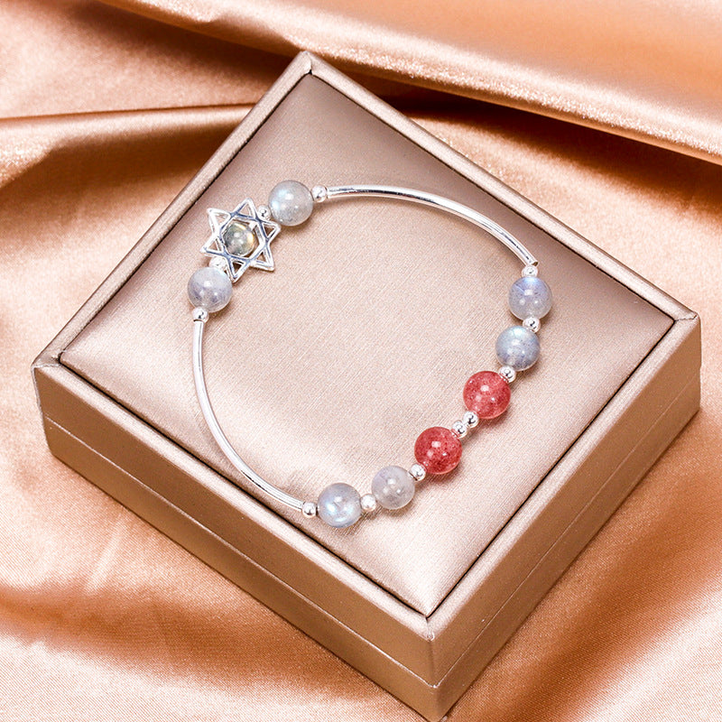 Strawberry Crystal Gray Moonlight Sterling Silver Bracelet Women's Simple Elastic Rope Star Bracelet