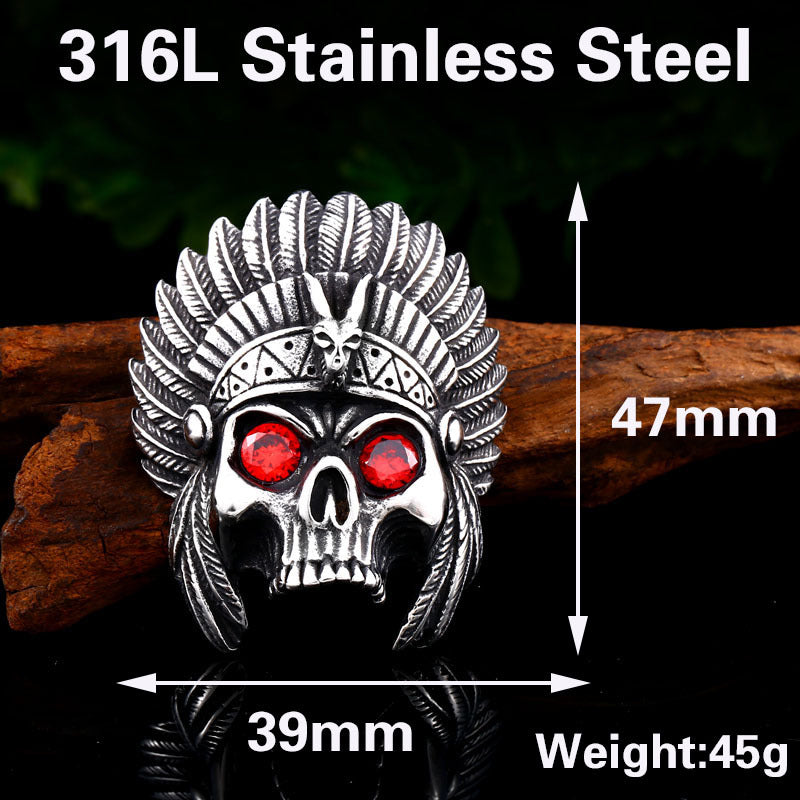 Exaggerated Titanium Steel Skull Pendant for Men - Punk European and American Indian Chief Design