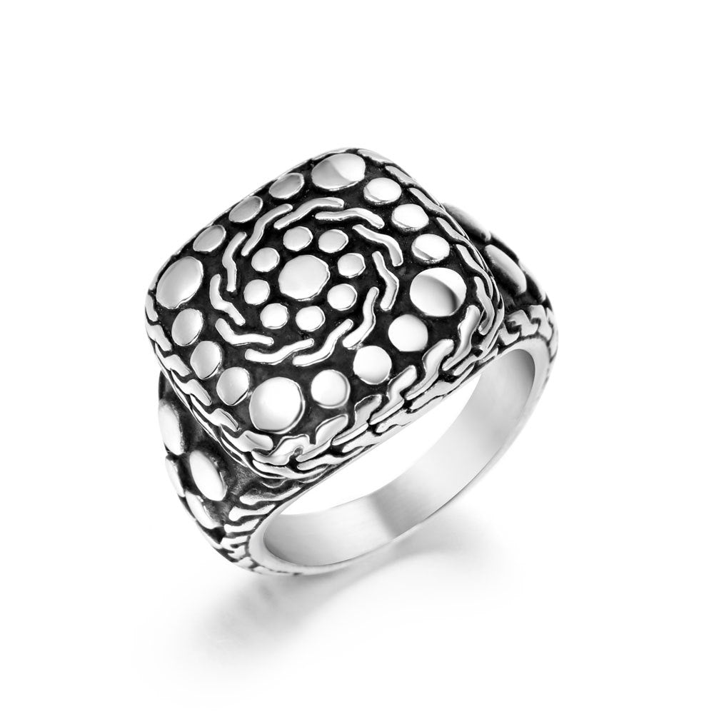 Retro Stone Pattern Titanium Steel Ring Men Fashion