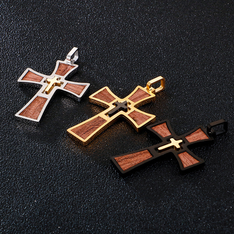 Titanium Steel Layered Cross Pendant for Men - European and American Style