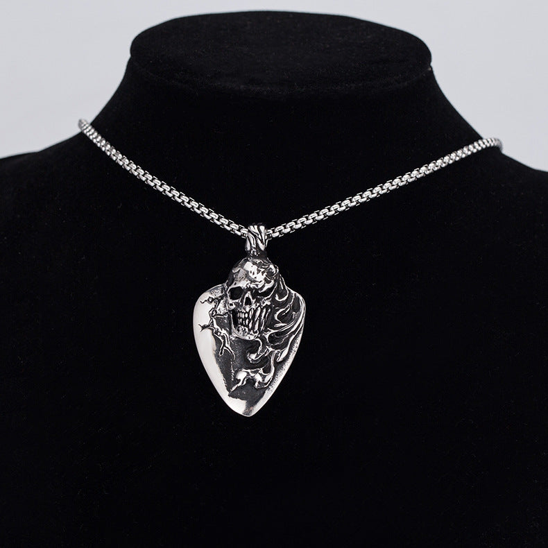 Steel Necklace – Statement Skull Flame Design