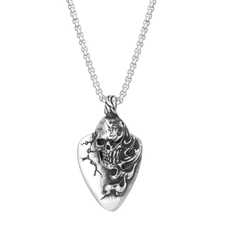 Steel Necklace – Statement Skull Flame Design