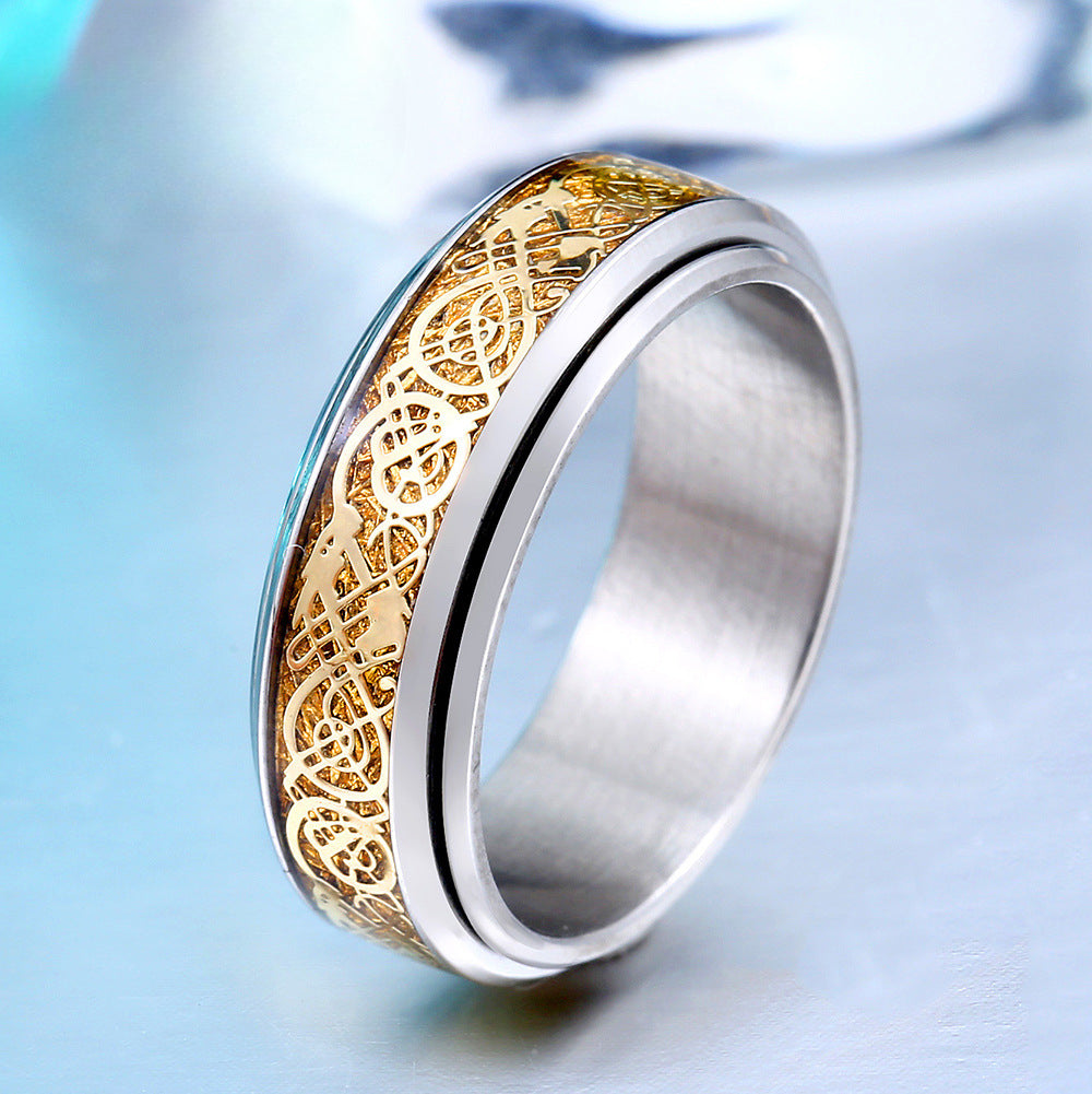 Fashionable Rotatable Titanium Steel Dragon Pattern Ring for Men and Women - Korean Jewelry Wholesale